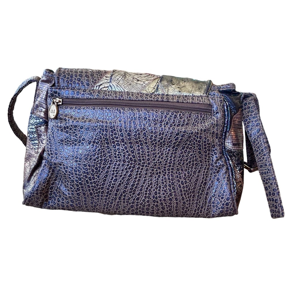 Metallic Blue Patterned Shoulder Bag - Picture 6 of 16